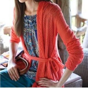 EUC Anthropologie Knitted & Knotted Tie Front Pointelle Cardigan Sweater Small